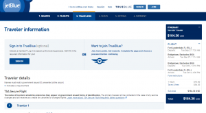 Fort Lauderdale to Barbados: JetBlue Booking Page