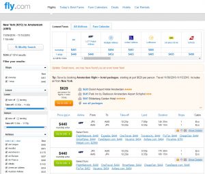 NYC to Amsterdam: Fly.com Results