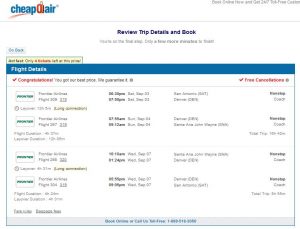 SAT-SNA: CheapOair Booking Page