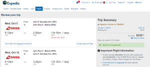 NYC to Krakow: Expedia Booking Page