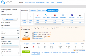 NYC to Las Vegas: Fly.com Results Page