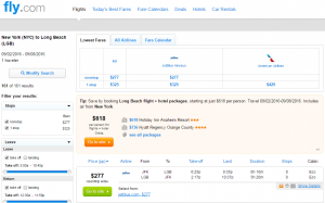 NYC to Long Beach: Fly.com Results Page