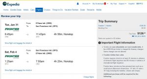 CHI-SFO: Expedia Booking Page ($127)
