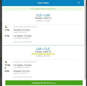 CLE-LAX: Priceline Booking Page ($119)