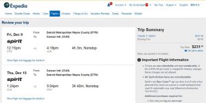 DTW-CUN: Expedia Booking Page