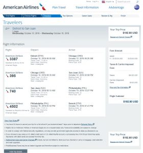 DTW-SJU: American Airlines Booking Page ($193)