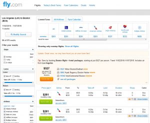 Los Angeles to Boston: Fly.com Results