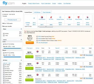 SFO-ICN: Fly.com Search Results