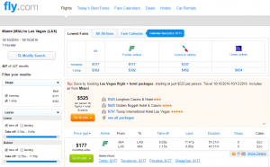 Miami to Las Vegas: Fly.com Results Page