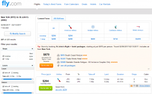NYC to Antigua: Fly.com Results Page 