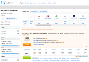 NYC to Nice: Fly.com Results Page