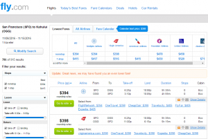 SF to Maui: Fly.com Results Page