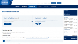 SF to Long Beach: JetBlue Booking Page