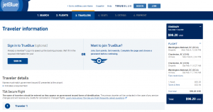 D.C. to Charleston: JetBlue Booking Page