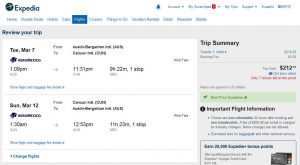 AUS-CUN: Expedia Booking Page