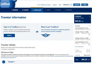 FLL-CHI: JetBlue Booking Page