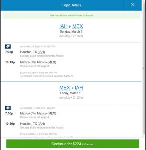 IAH-MEX: Priceline Booking Page