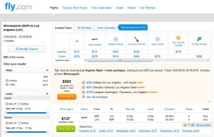 MSP-LAX: Fly.com Search Results ($137)