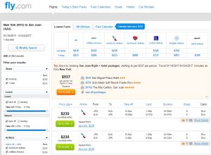 NYC to Puerto Rico: Fly.com Results