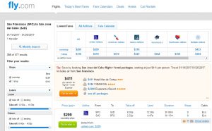 San Francisco to Cabo: Fly.com Results