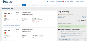 Boston to Barcelona: Expedia Booking Page