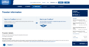 NYC to Palm Springs: JetBlue Booking Page