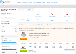 SF to Long Beach: Fly.com Results Page
