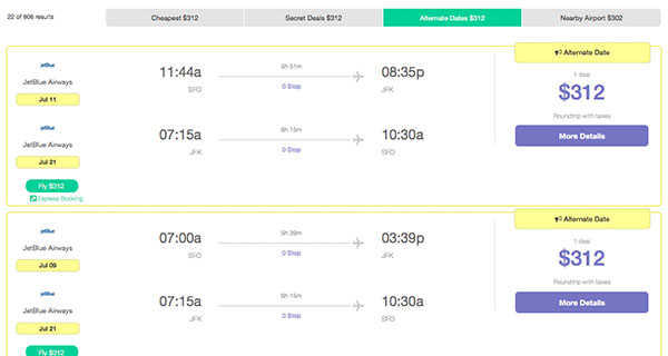 Flights Search Results for Alternate Dates